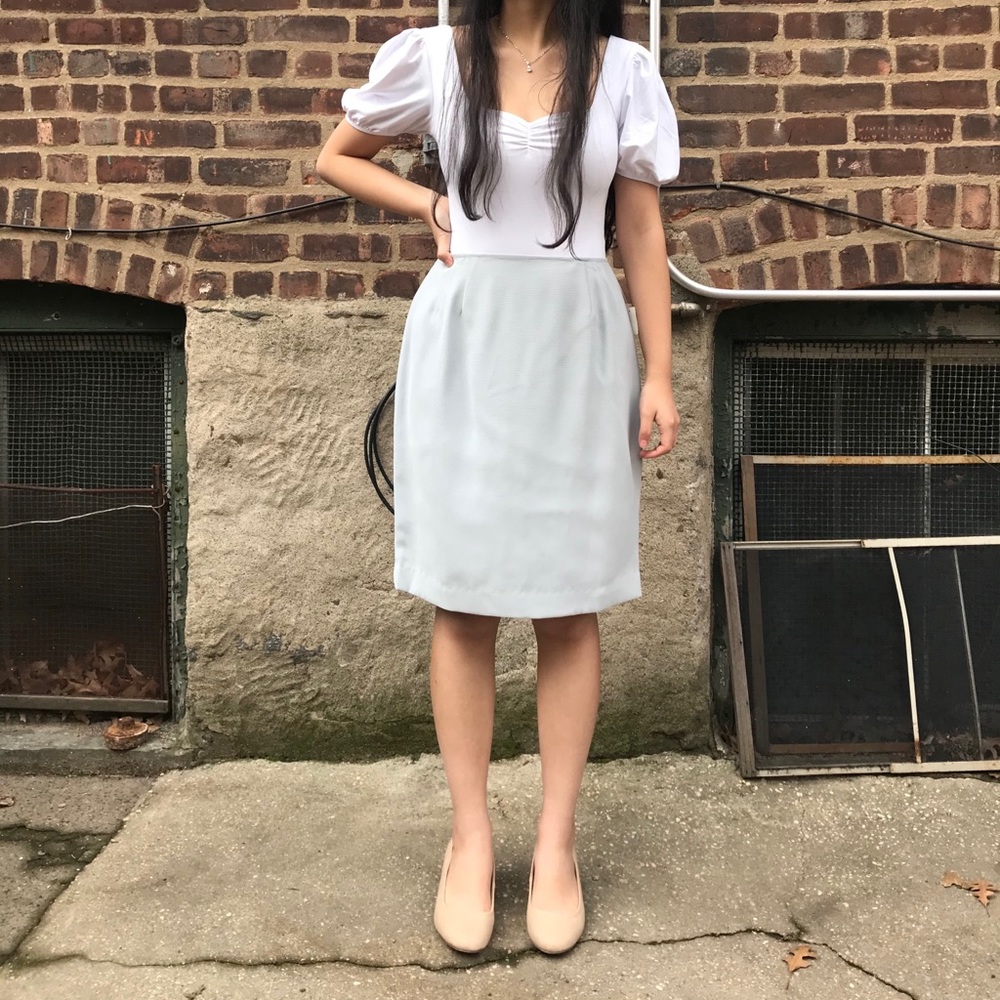 Vintage Pastel Blue Lined Pencil Skirt